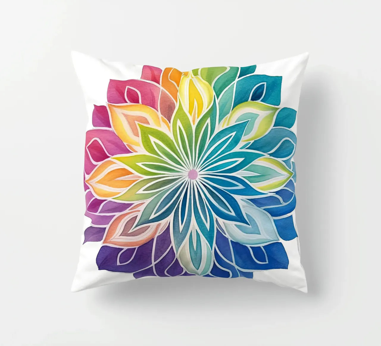 Mandala arcobaleno acquerellato cuscino da Spiritual Touch