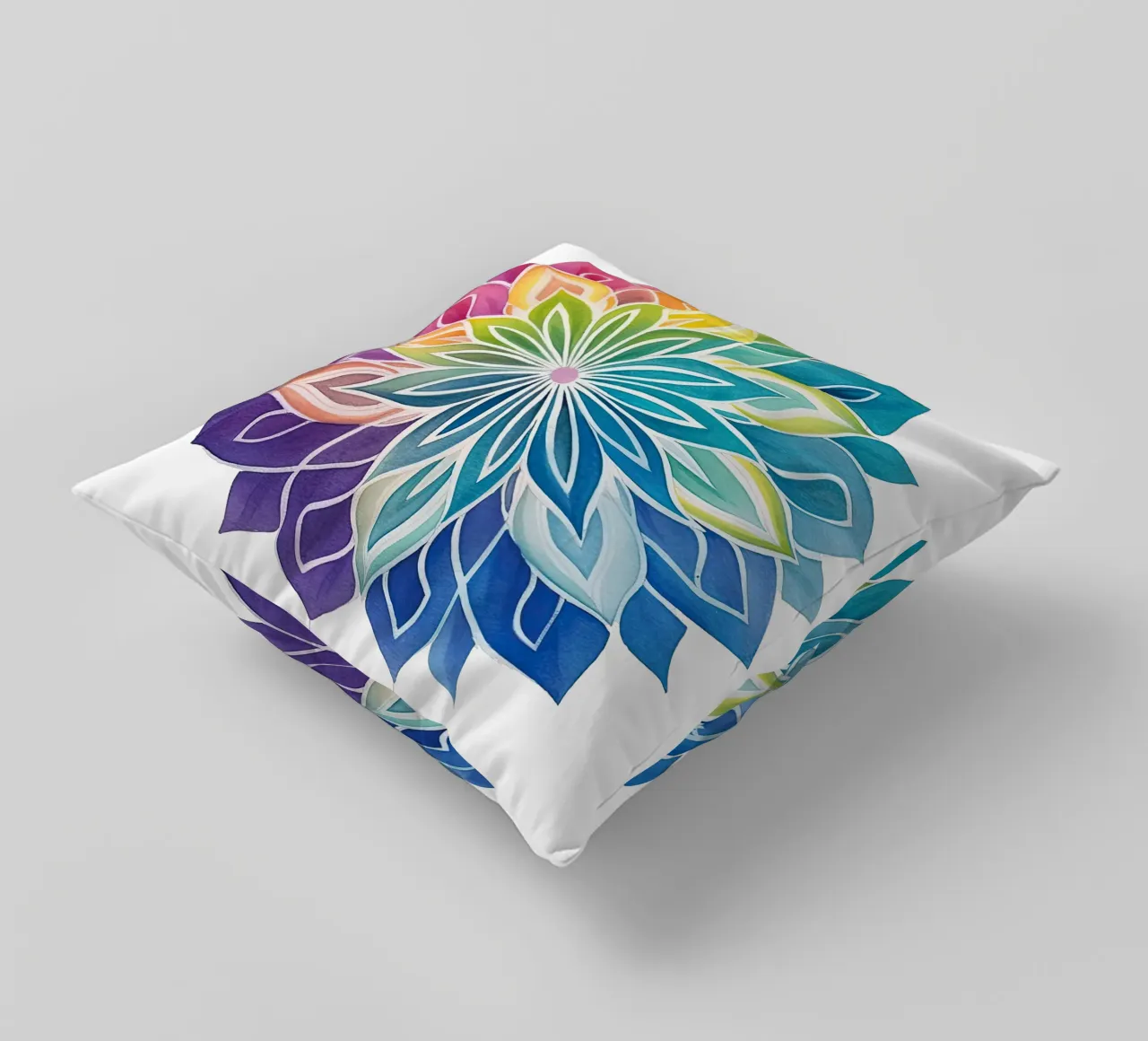 Mandala arcobaleno acquerellato cuscino da Spiritual Touch
