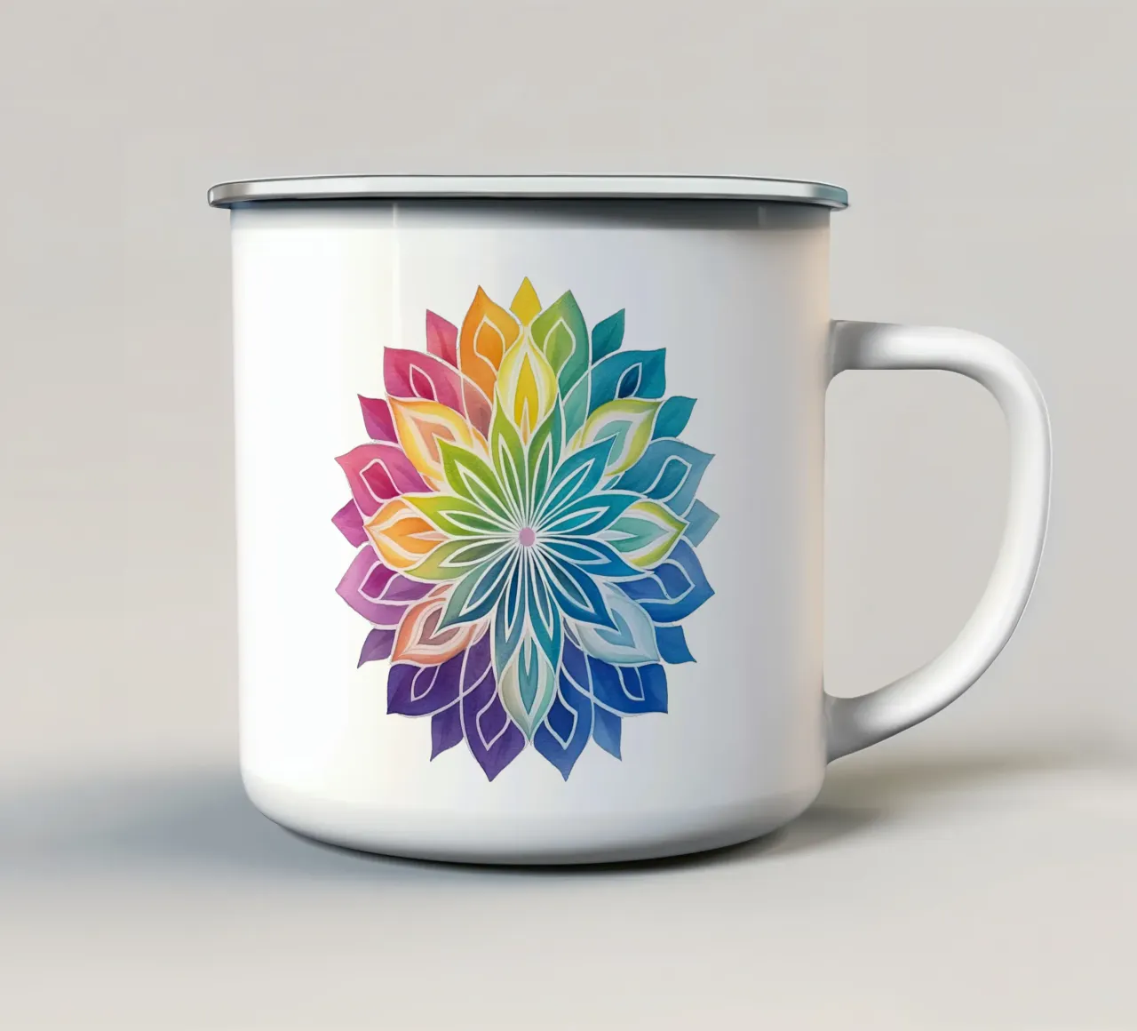 Mandala arcobaleno acquerellato tazza in smalto da Spiritual Touch