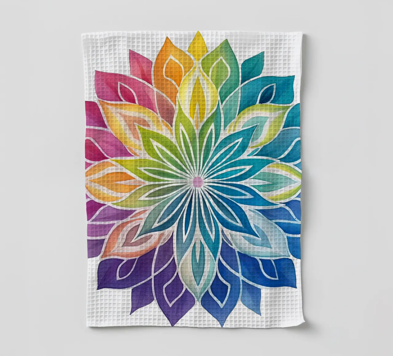 Mandala arcobaleno acquerellato canovaccio da cucina da Spiritual Touch