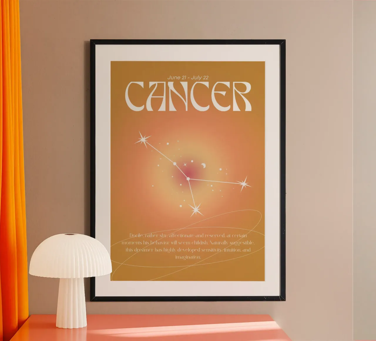 Krebs Tierkreiszeichen Sternbild Orange Aura Gradient Kunst Poster von homdeco