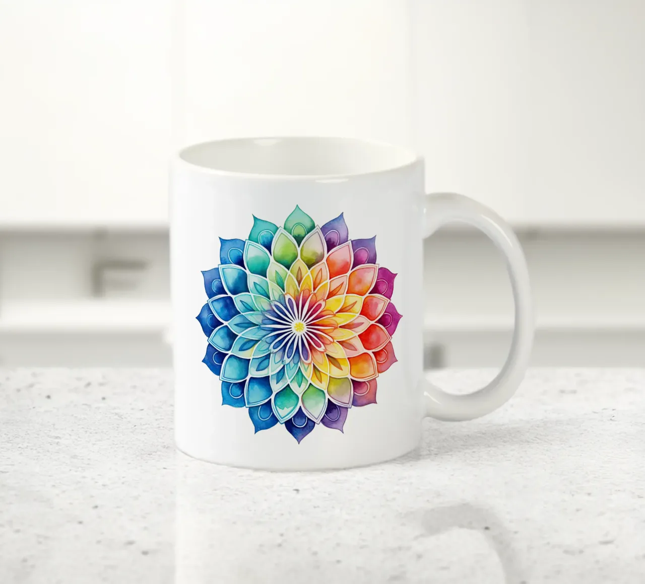 Mandala arcobaleno acquerellato tazza in ceramica da Spiritual Touch