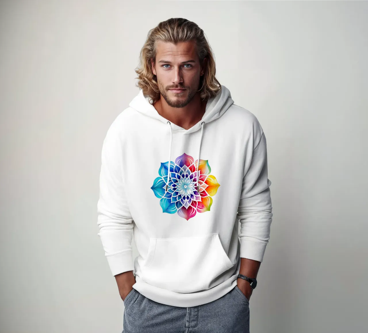 Mandala arcobaleno acquerellato felpa con cappuccio da Spiritual Touch