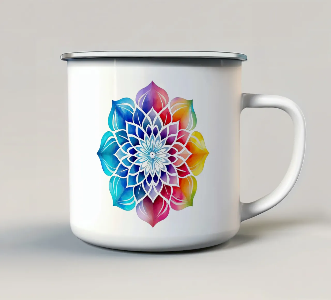 Mandala arcobaleno acquerellato tazza in smalto da Spiritual Touch