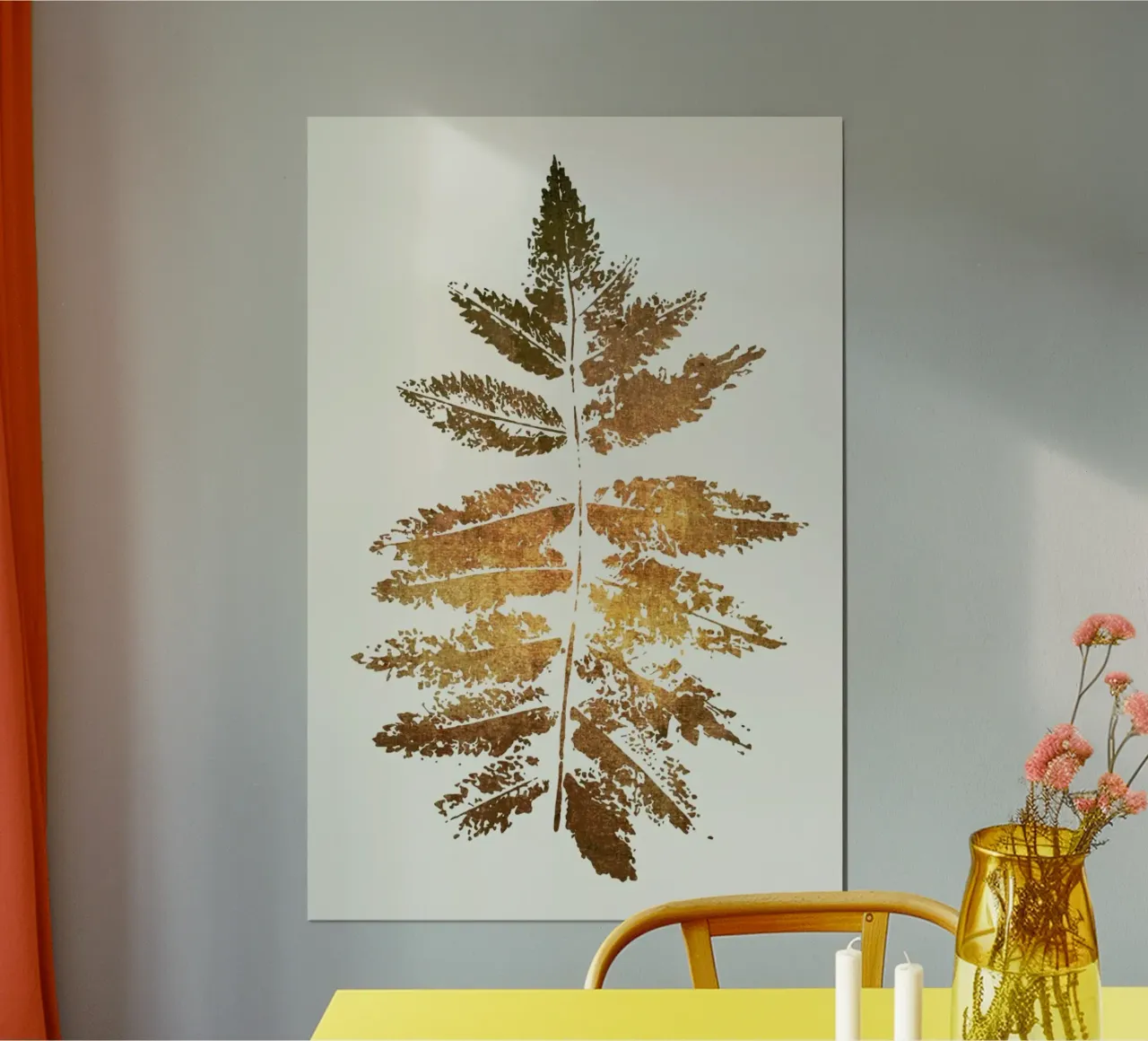 Oak Leaf Print (gold) poster con telaio in plastica da Kubistika