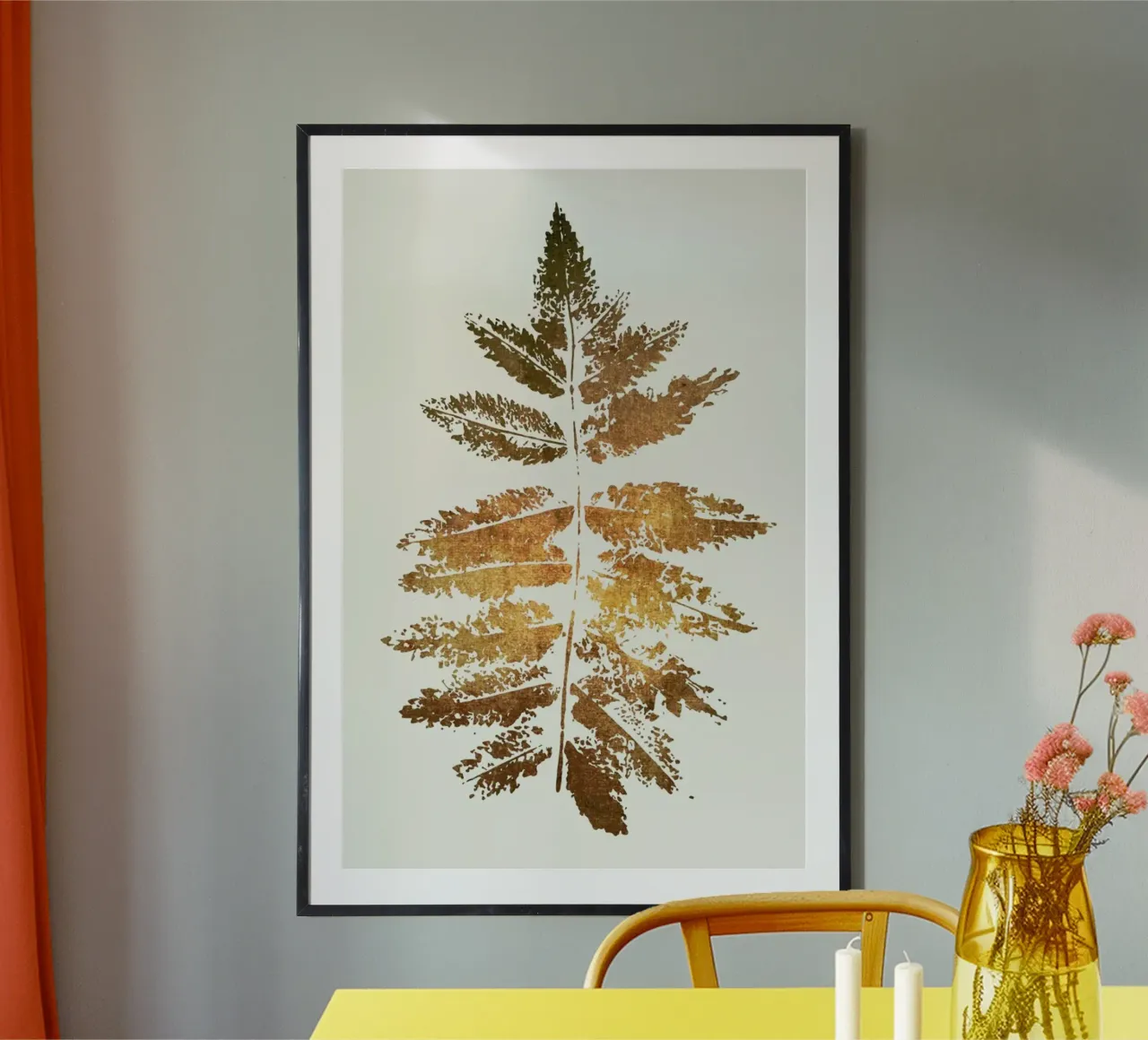 Oak Leaf Print (gold) poster con telaio in plastica da Kubistika
