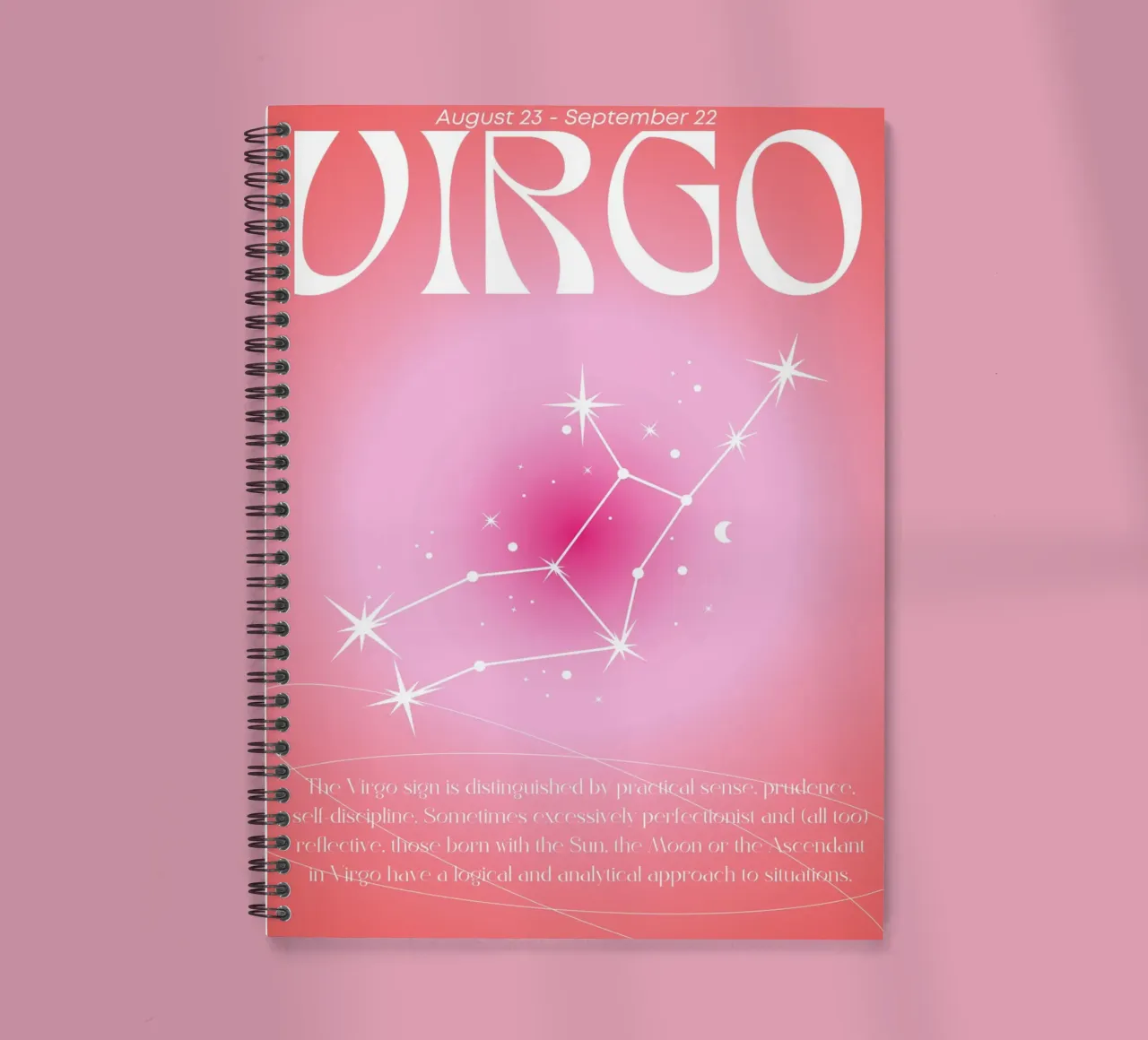 Constellation du zodiaque de la Vierge Poster dégradé rose Aura carnet à spirale de homdeco