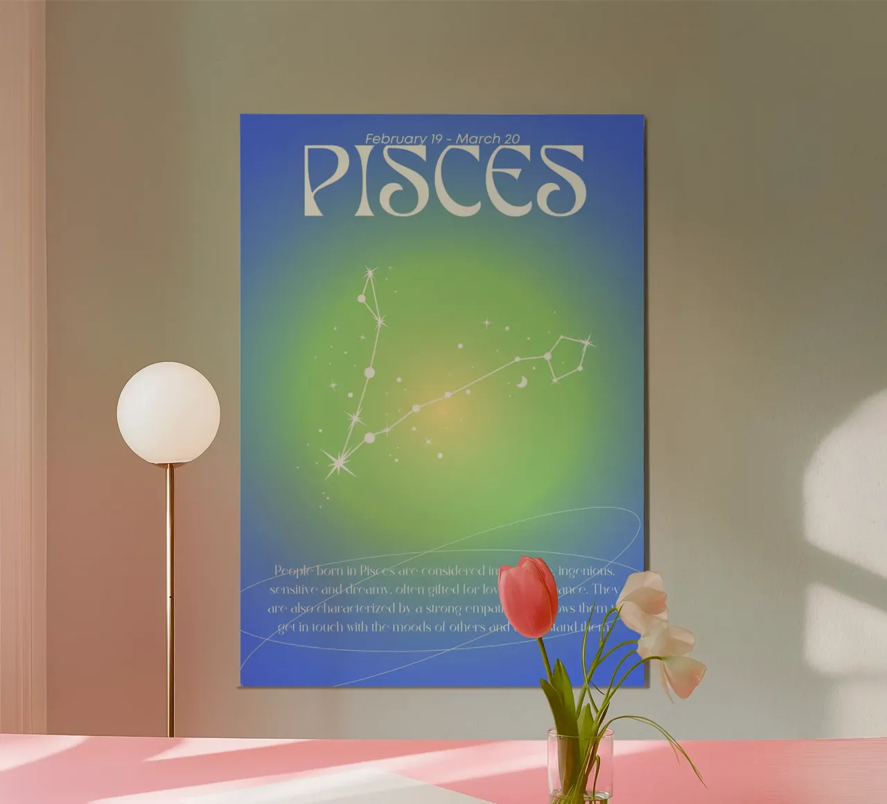 Constellation des Poissons Constellation du Zodiaque Bleu Vert Aura Art Print poster de homdeco
