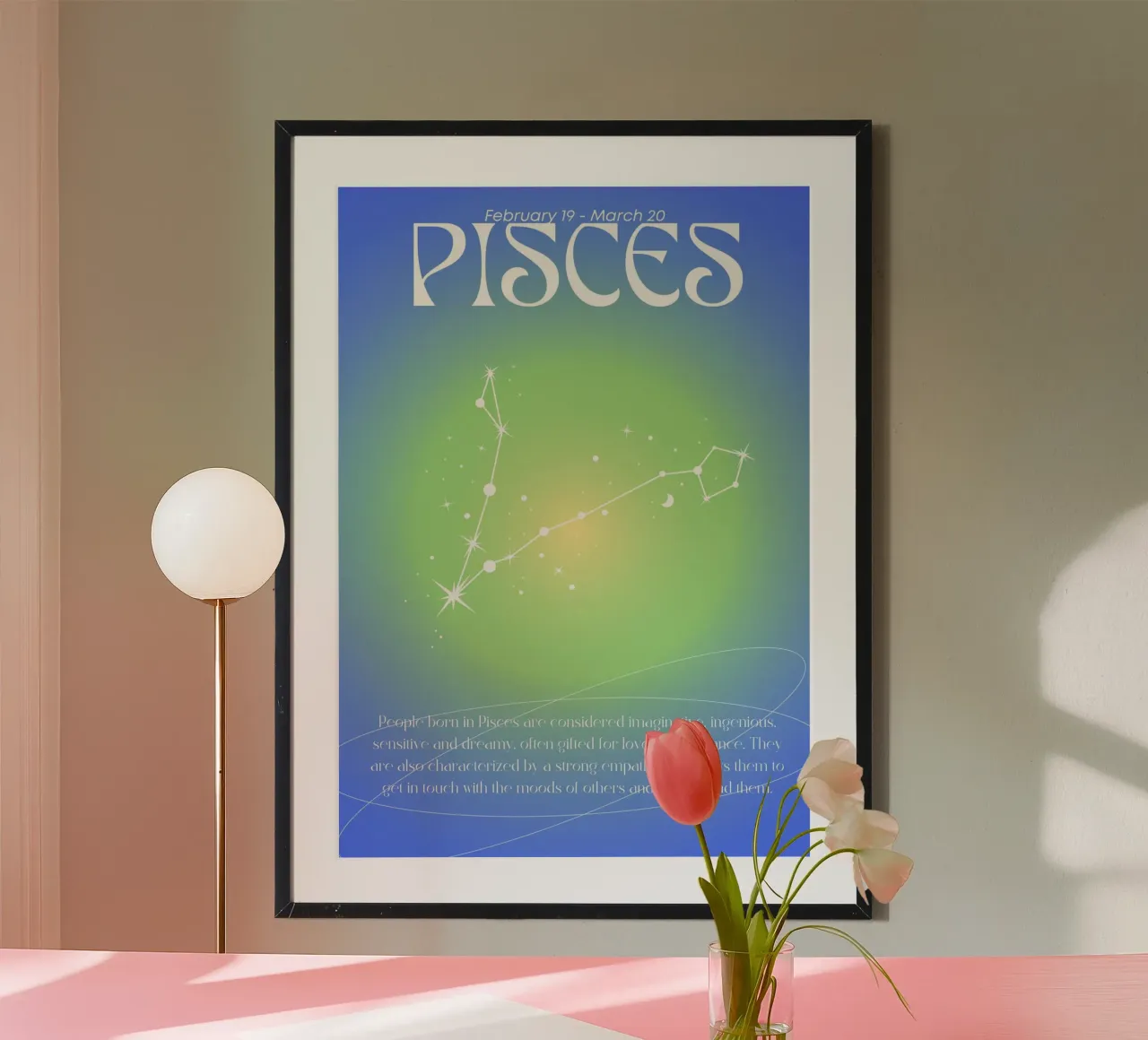 Constellation des Poissons Constellation du Zodiaque Bleu Vert Aura Art Print poster de homdeco