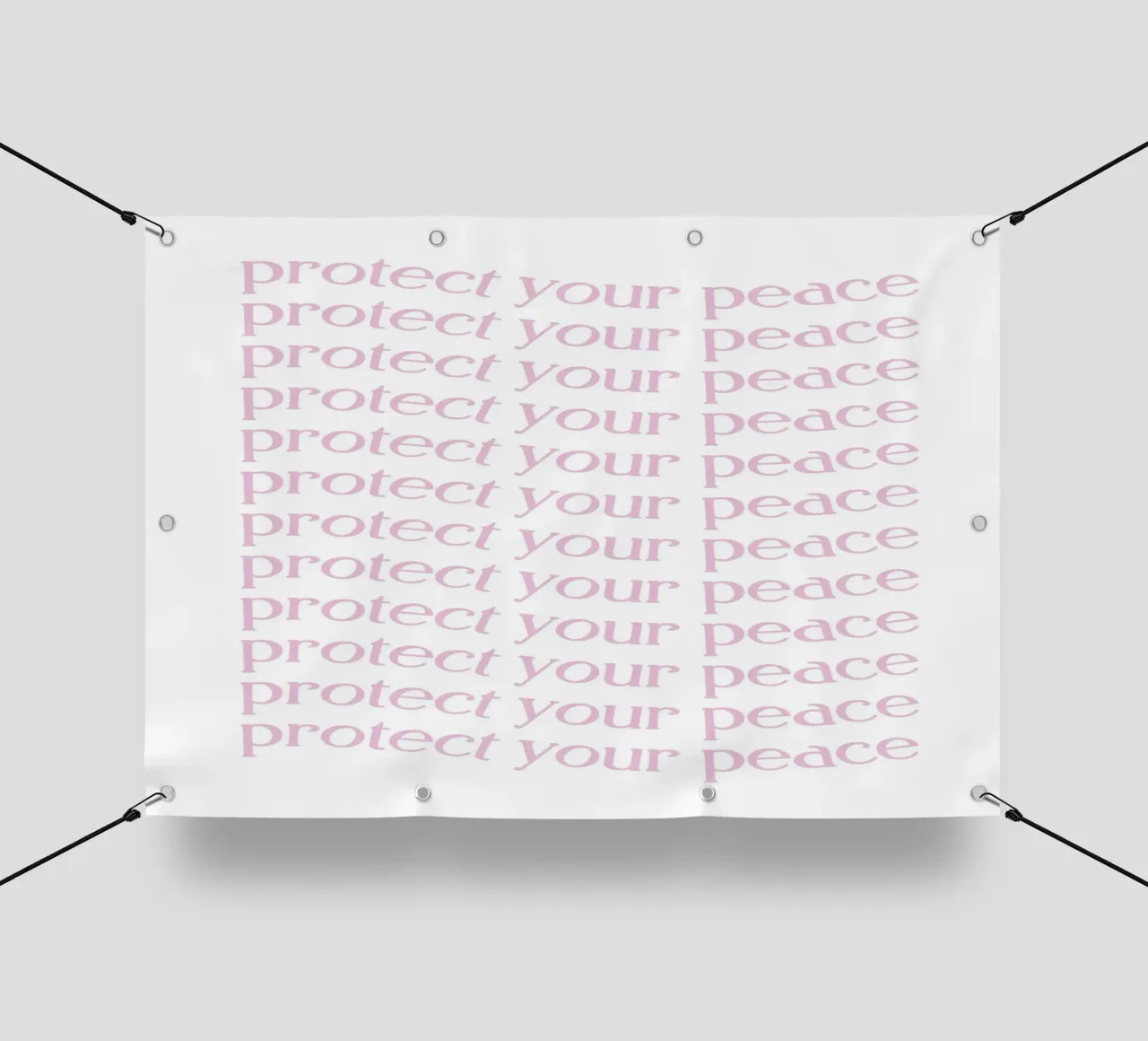 Poster estetico "Proteggi la tua pace" con testo ripetuto in rosa telo in pvc da homdeco