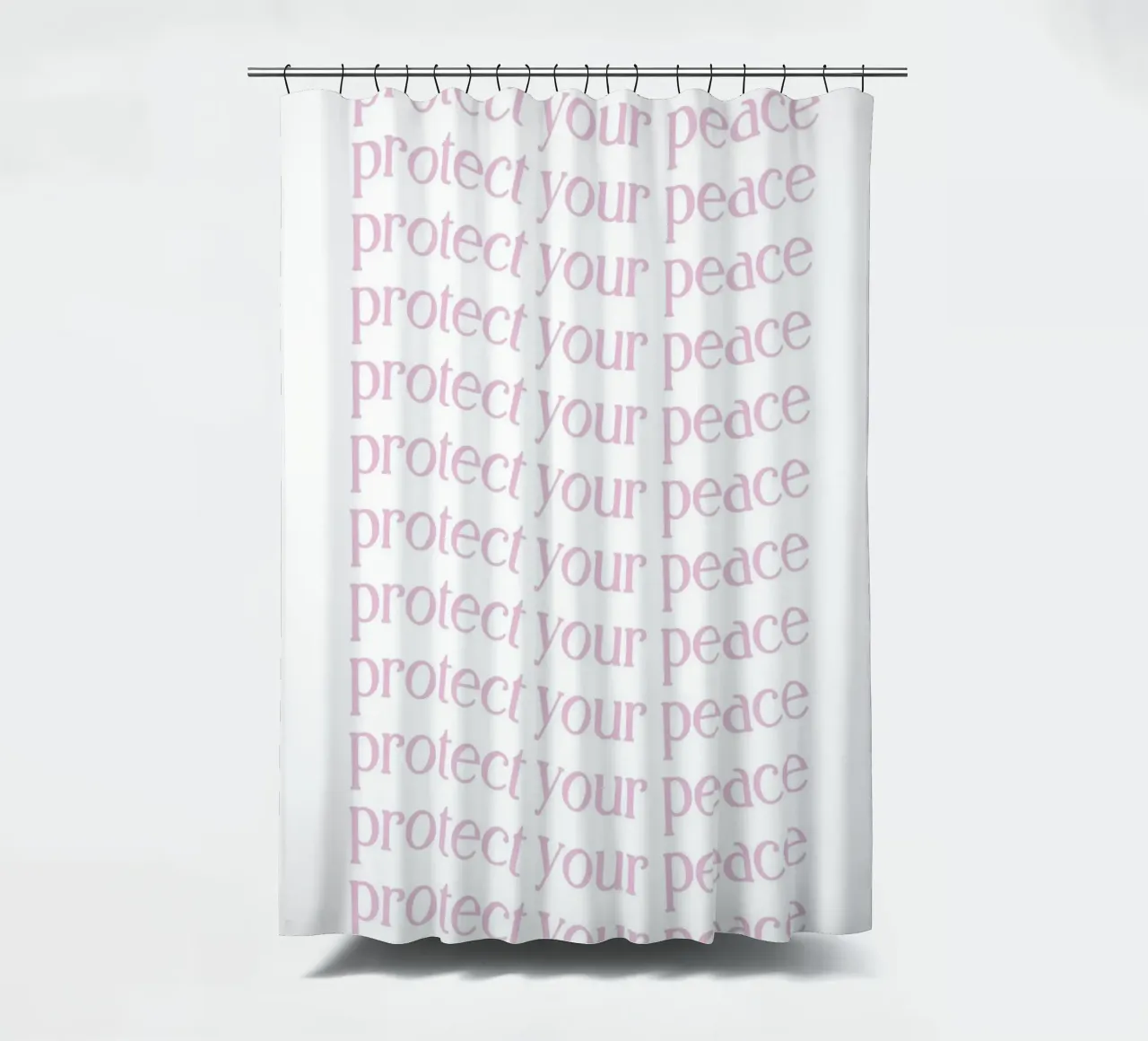 Poster estetico "Proteggi la tua pace" con testo ripetuto in rosa tenda da doccia da homdeco