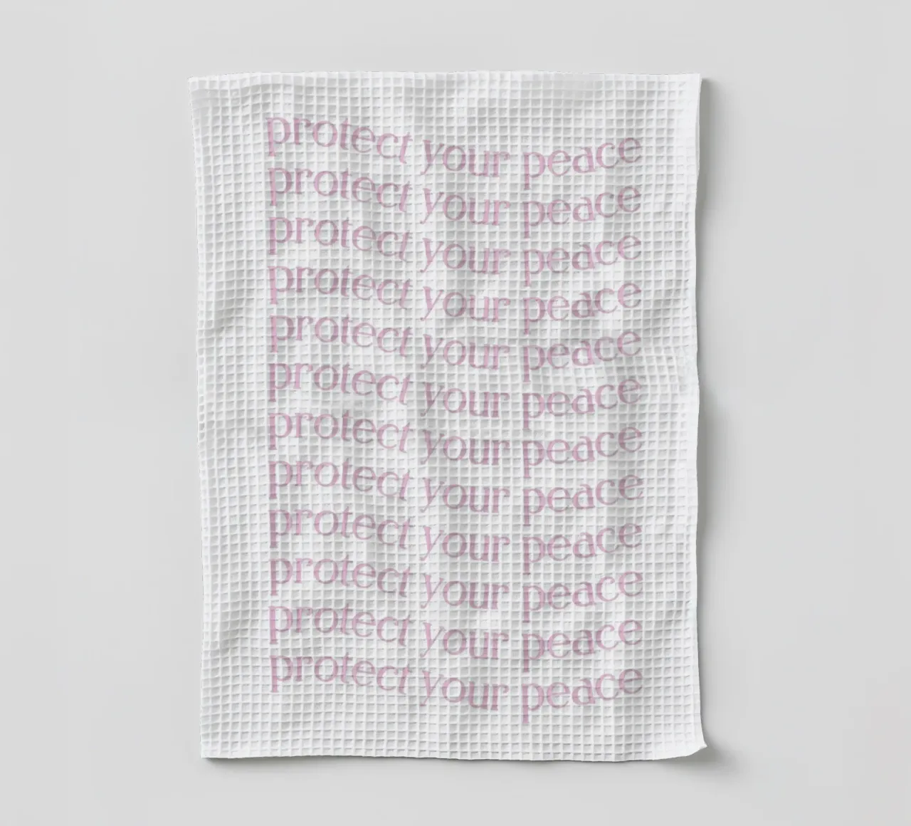 Poster estetico "Proteggi la tua pace" con testo ripetuto in rosa canovaccio da cucina da homdeco