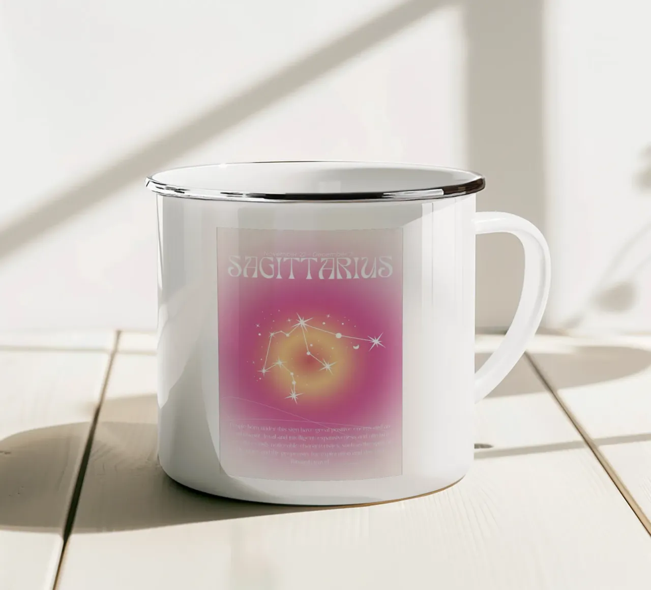 Boogschutter Sterrenbeeld Roze Aura Kleurverloop Kunst emaille mok van homdeco