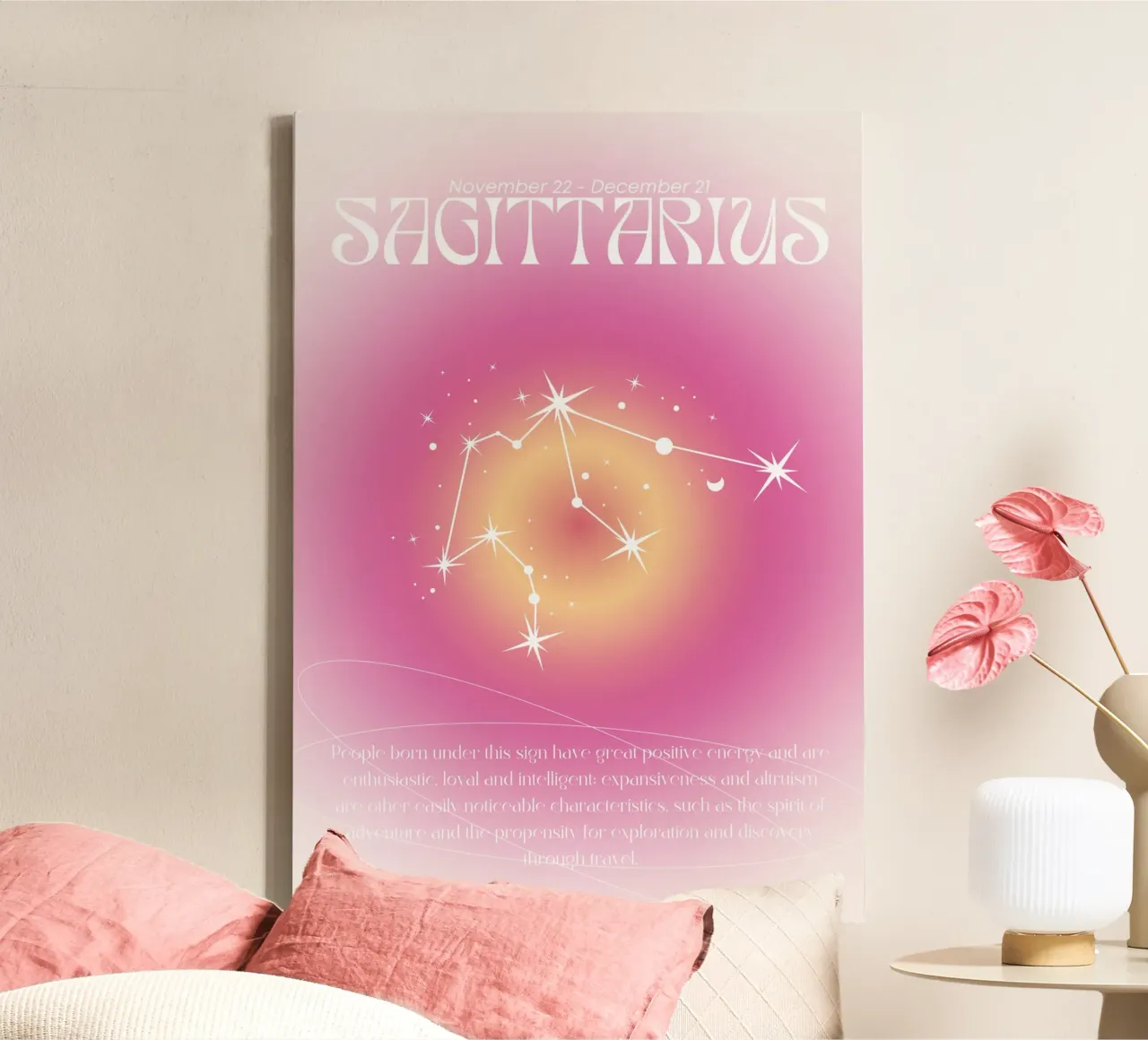 Boogschutter Sterrenbeeld Roze Aura Kleurverloop Kunst canvas van homdeco