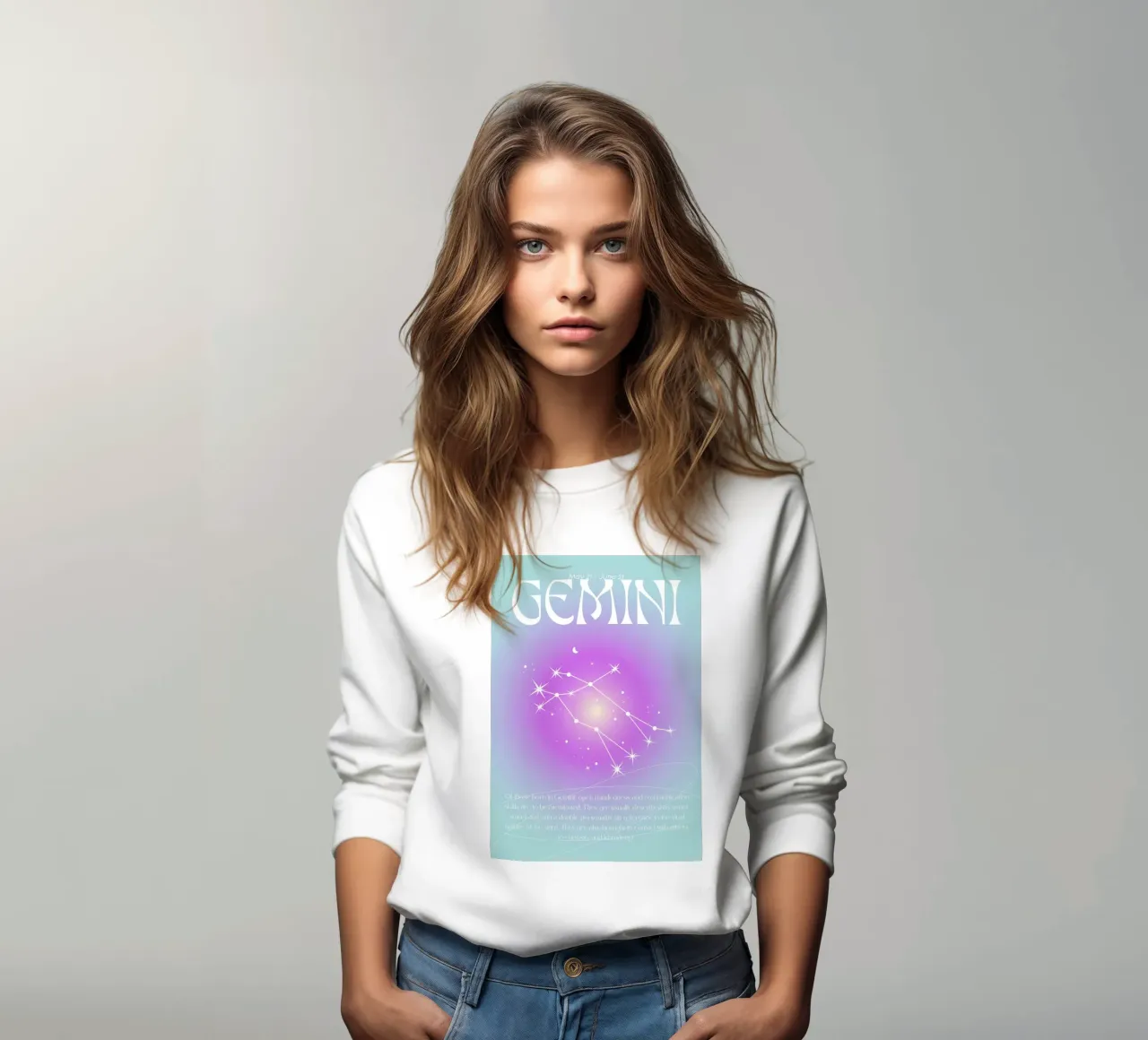 Gemini Zodiac Constellation Purple Blue Aura Art Print sweatshirt by homdeco