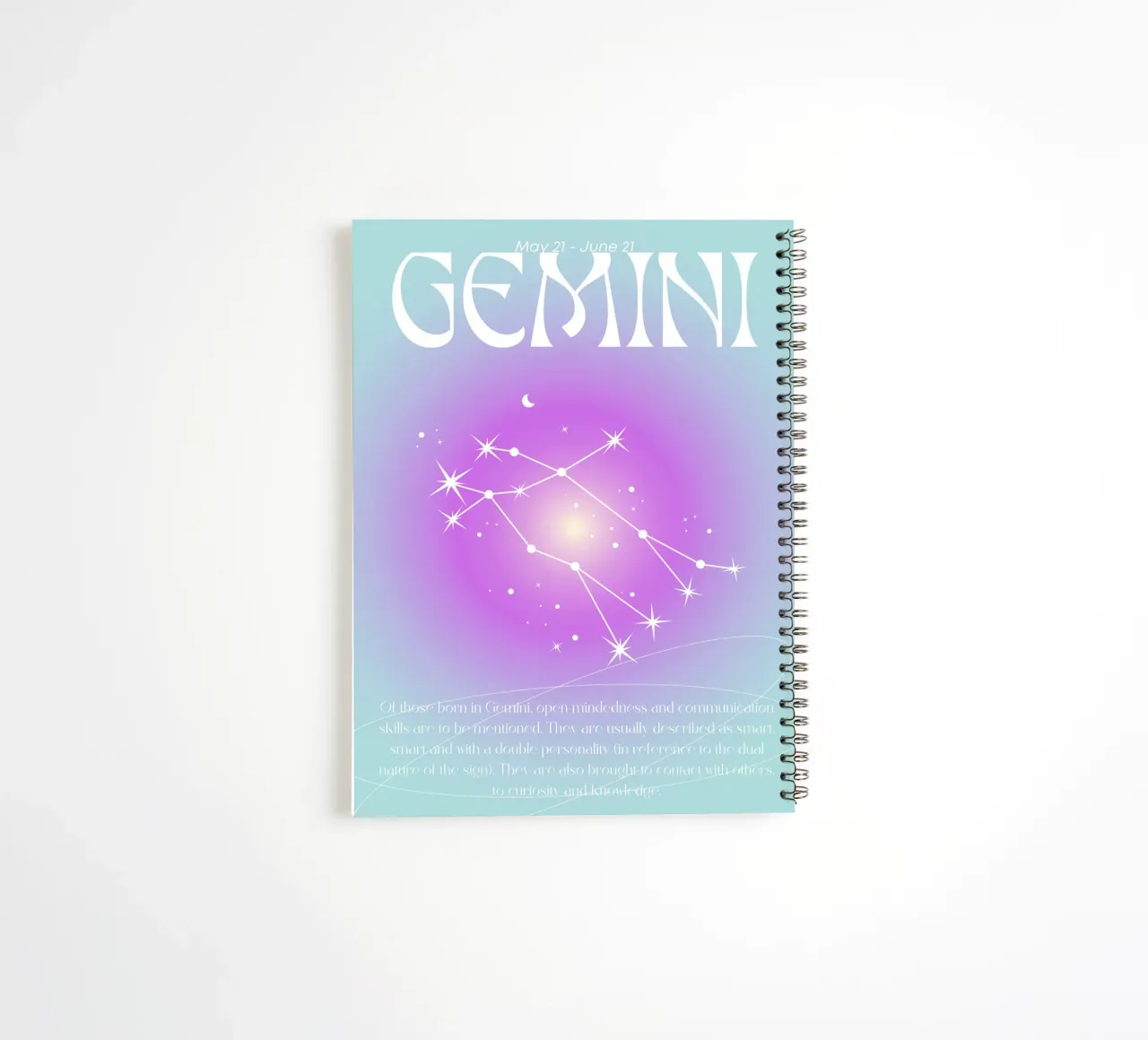 Gemini Zodiac Constellation Purple Blue Aura Art Print spiral notebook by homdeco