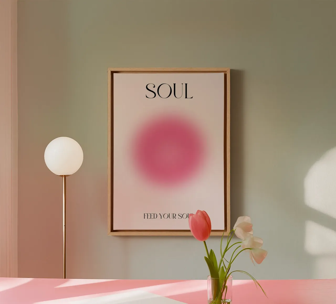 "Voed je ziel" Fuchsia Aura Kleurverloop Spirituele Kunst canvas met Baklijst van homdeco