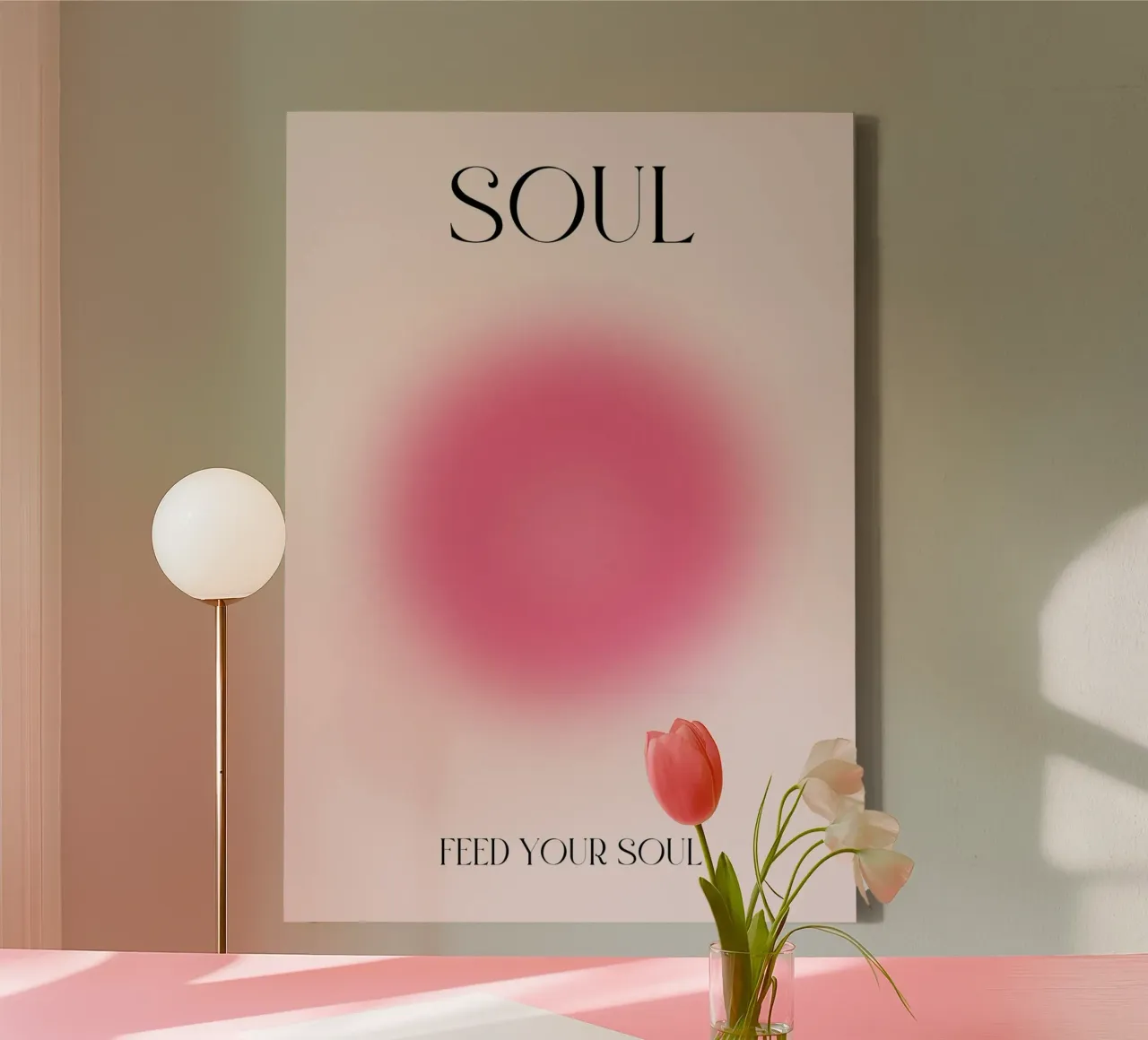 "Voed je ziel" Fuchsia Aura Kleurverloop Spirituele Kunst canvas met Baklijst van homdeco