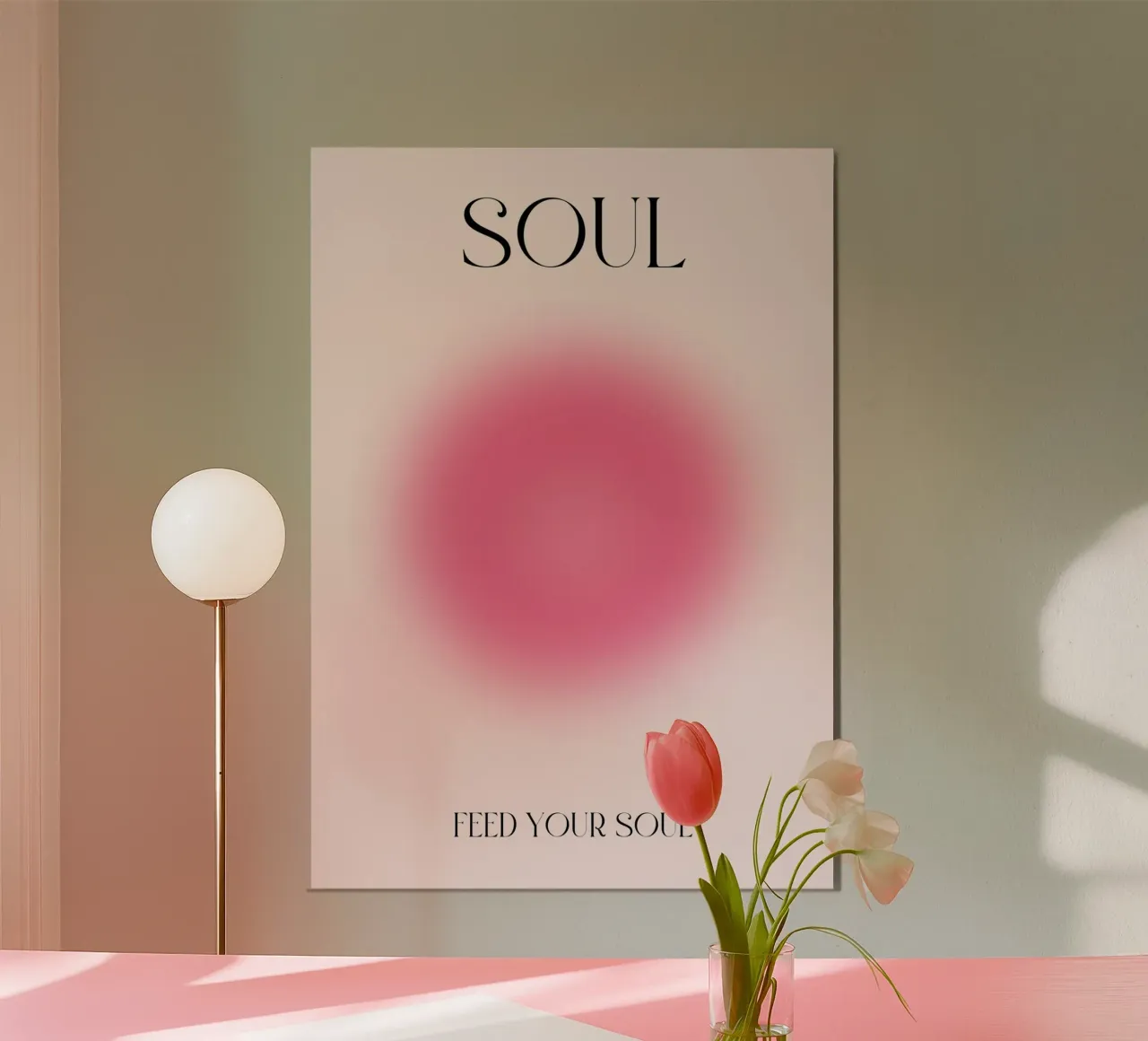 "Nutri la tua anima" Arte spirituale a sfumatura di aura fucsia poster con telaio in alluminio da homdeco