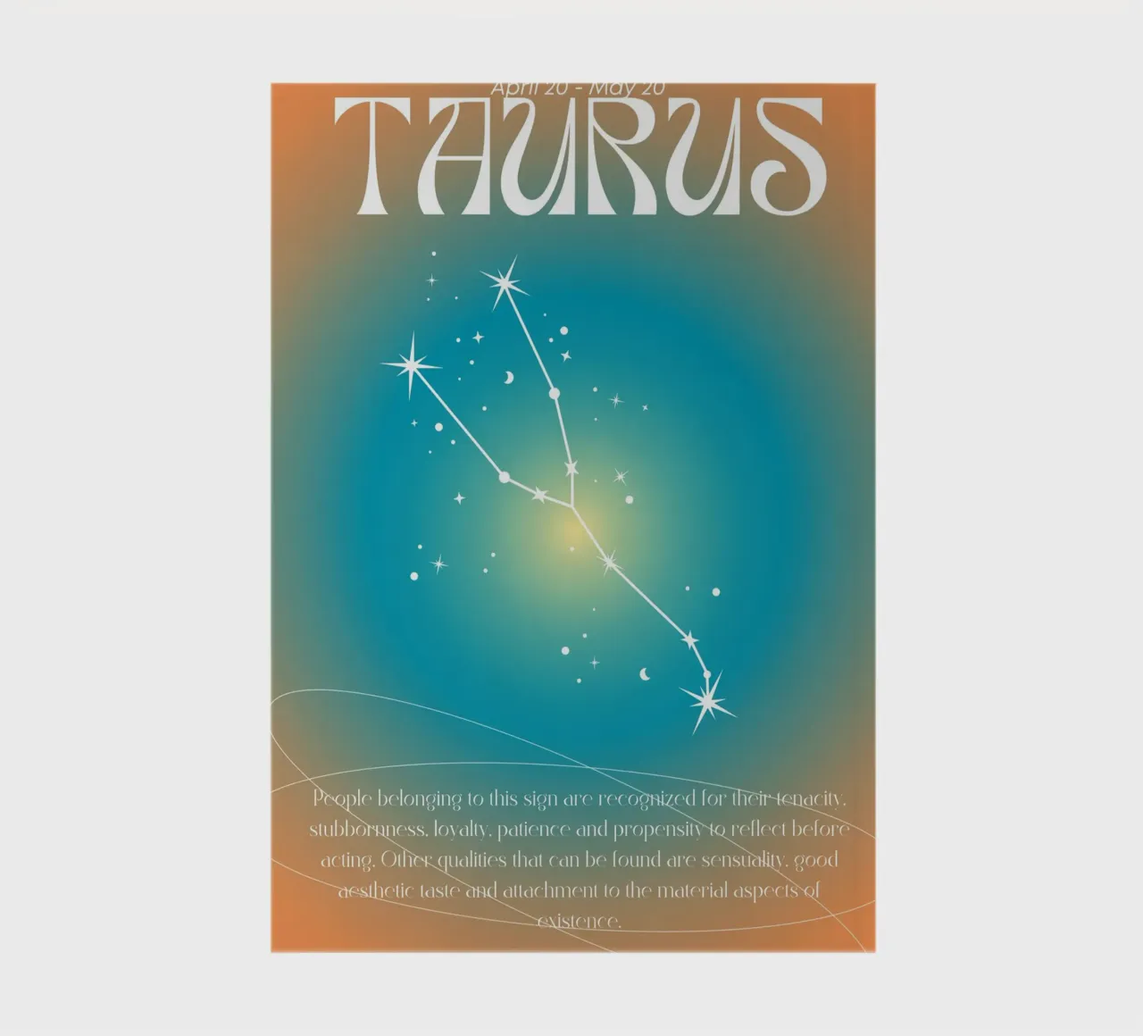 Taurus Zodiac Constellation Teal Orange Aura Art Print notebook by homdeco