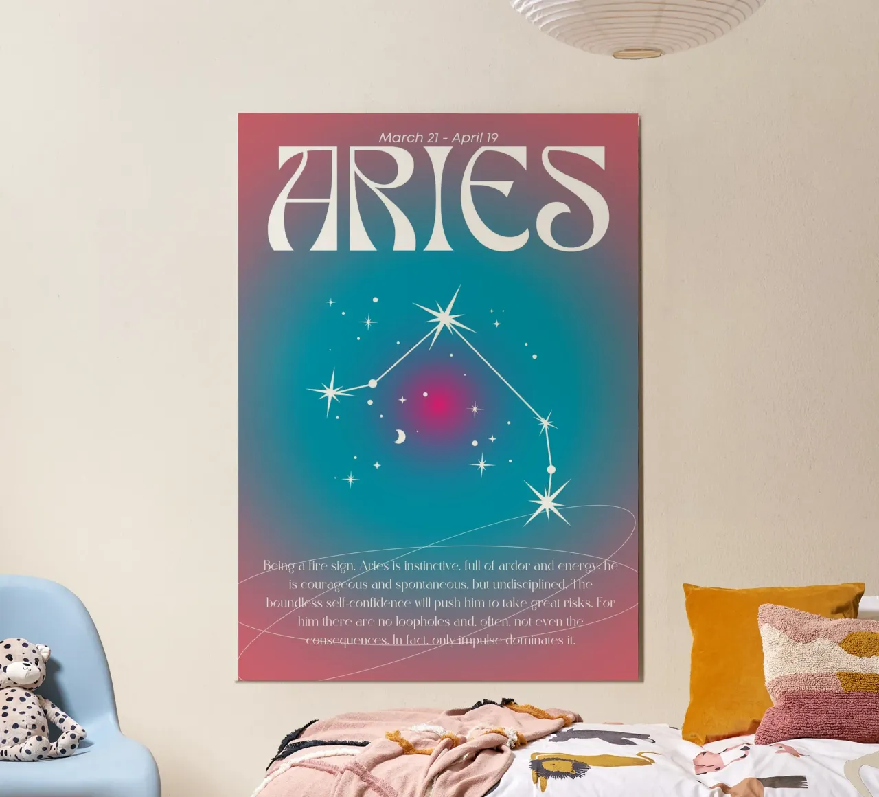 Widder Sternzeichen Konstellation Rosa Blau Aura Kunstdruck Poster von homdeco
