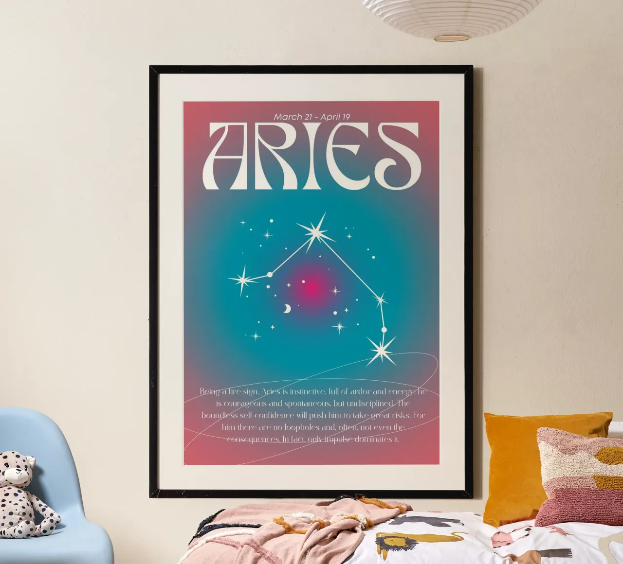 Widder Sternzeichen Konstellation Rosa Blau Aura Kunstdruck Poster von homdeco