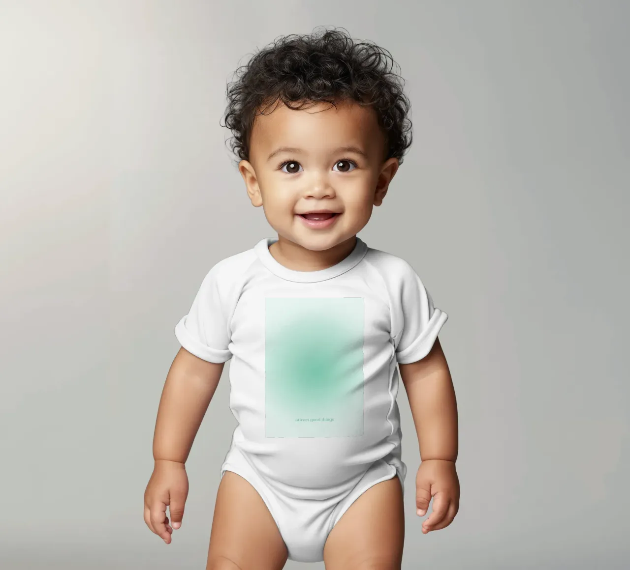 "Attract Good Things" Mint Aura Gradient Abstract Print Kurzarm Babybody von homdeco