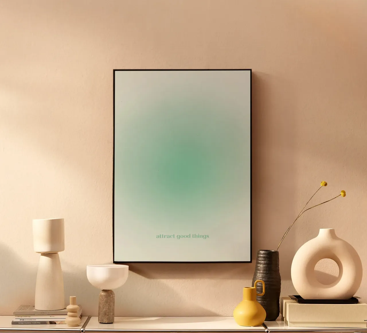 "Attract Good Things" Mint Aura Gradient Abstract Print alu-dibond by homdeco