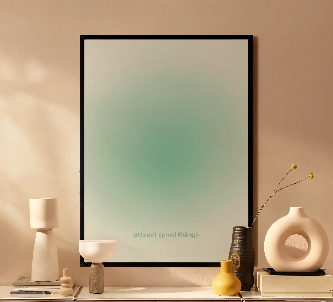 "Attract Good Things" Mint Aura Gradient Abstract Print Hahnemühle von homdeco