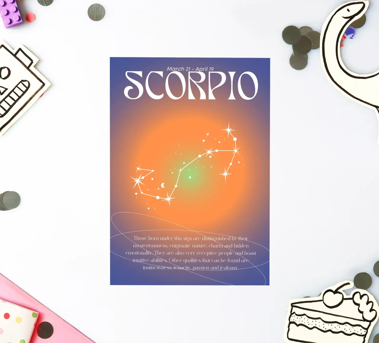 Costellazione zodiacale dello Scorpione Aura arancione viola Stampa d'arte adesivo da homdeco