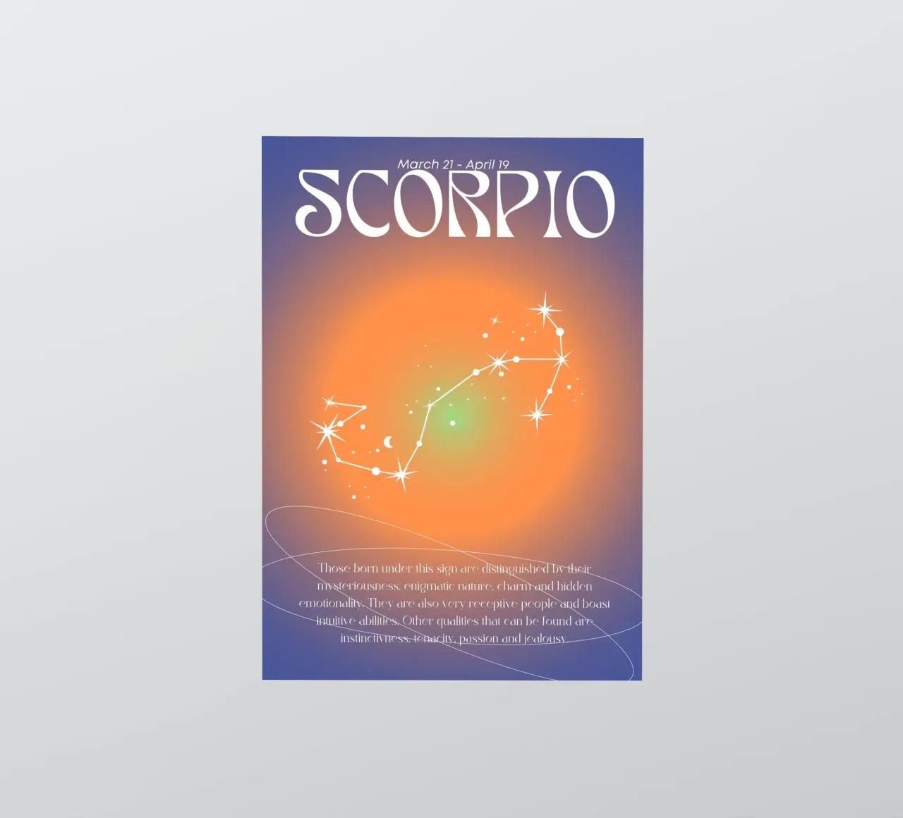 Costellazione zodiacale dello Scorpione Aura arancione viola Stampa d'arte adesivo da homdeco