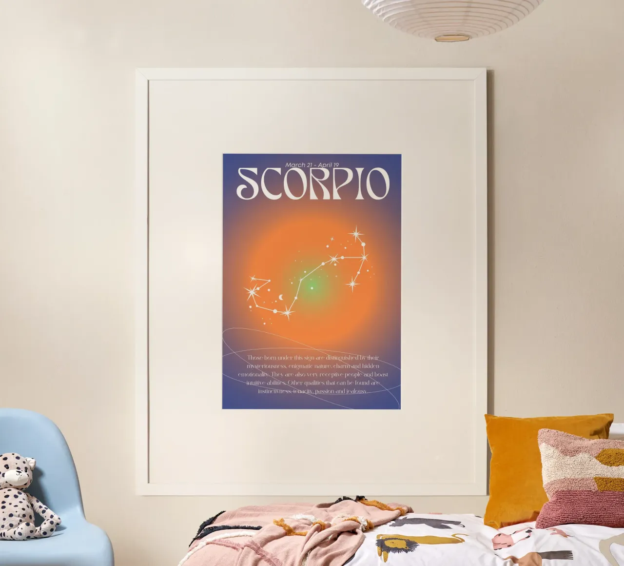 Skorpion Sternzeichen Konstellation Orange Lila Aura Kunstdruck Poster von homdeco