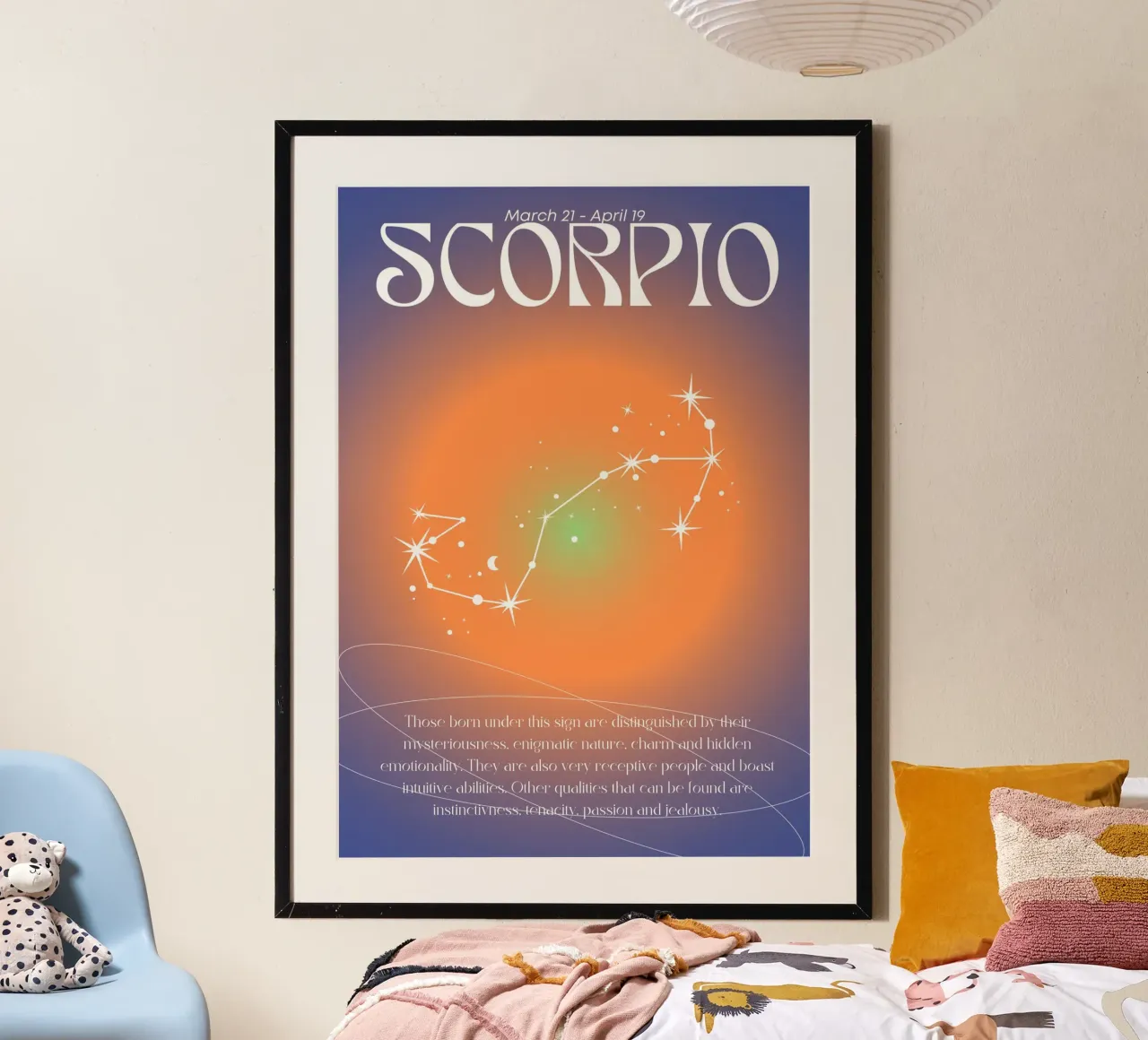 Skorpion Sternzeichen Konstellation Orange Lila Aura Kunstdruck Poster von homdeco