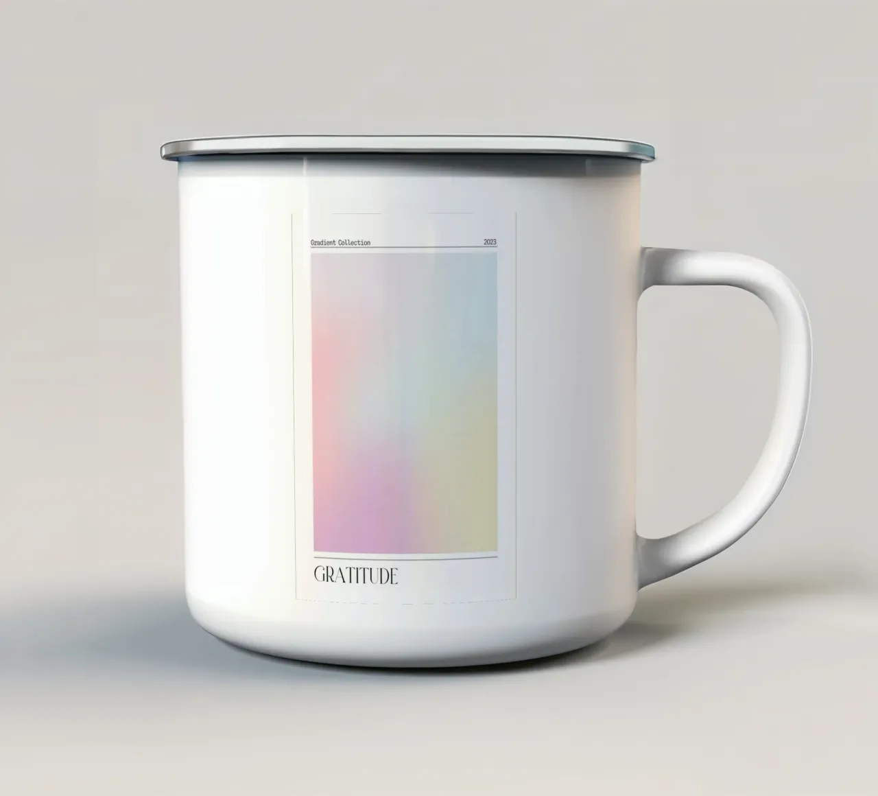 Poster della collezione "Gratitude" Pastel Aura Gradient 2023 tazza in smalto da homdeco