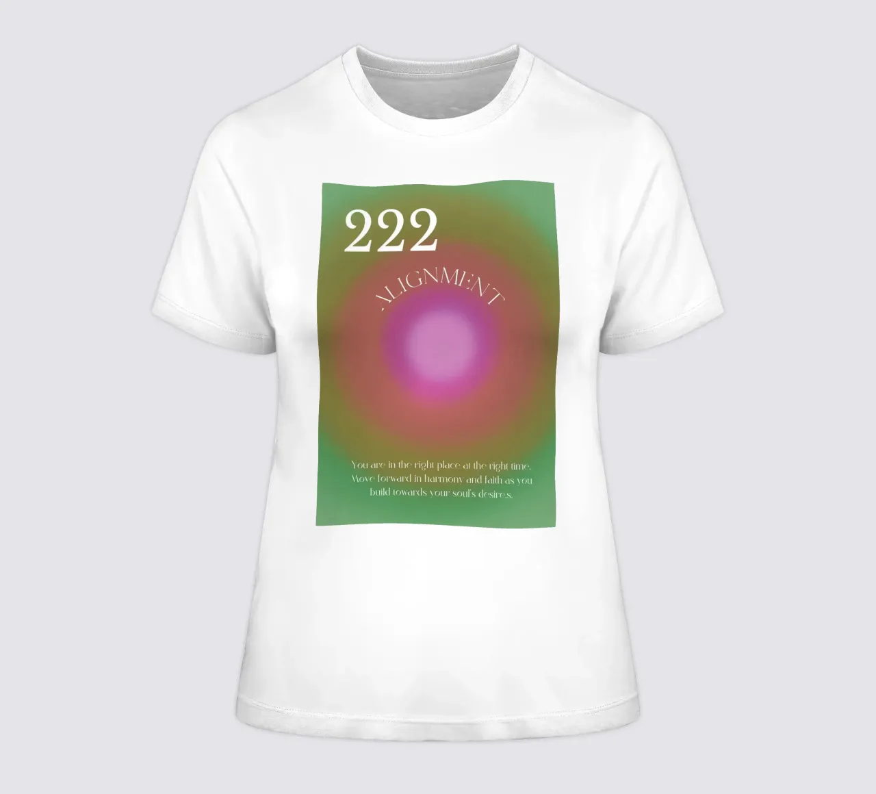 Angel No. 222 Alignment Pink Green Aura Poster Art women's fitted t-shirt by homdeco