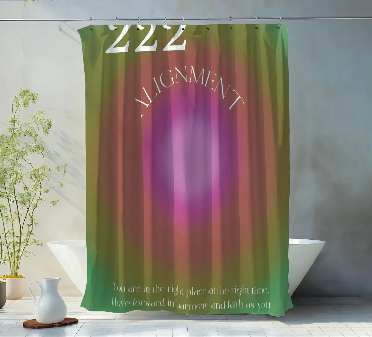 Angel No. 222 Alignment Pink Green Aura Poster Art shower curtain by homdeco