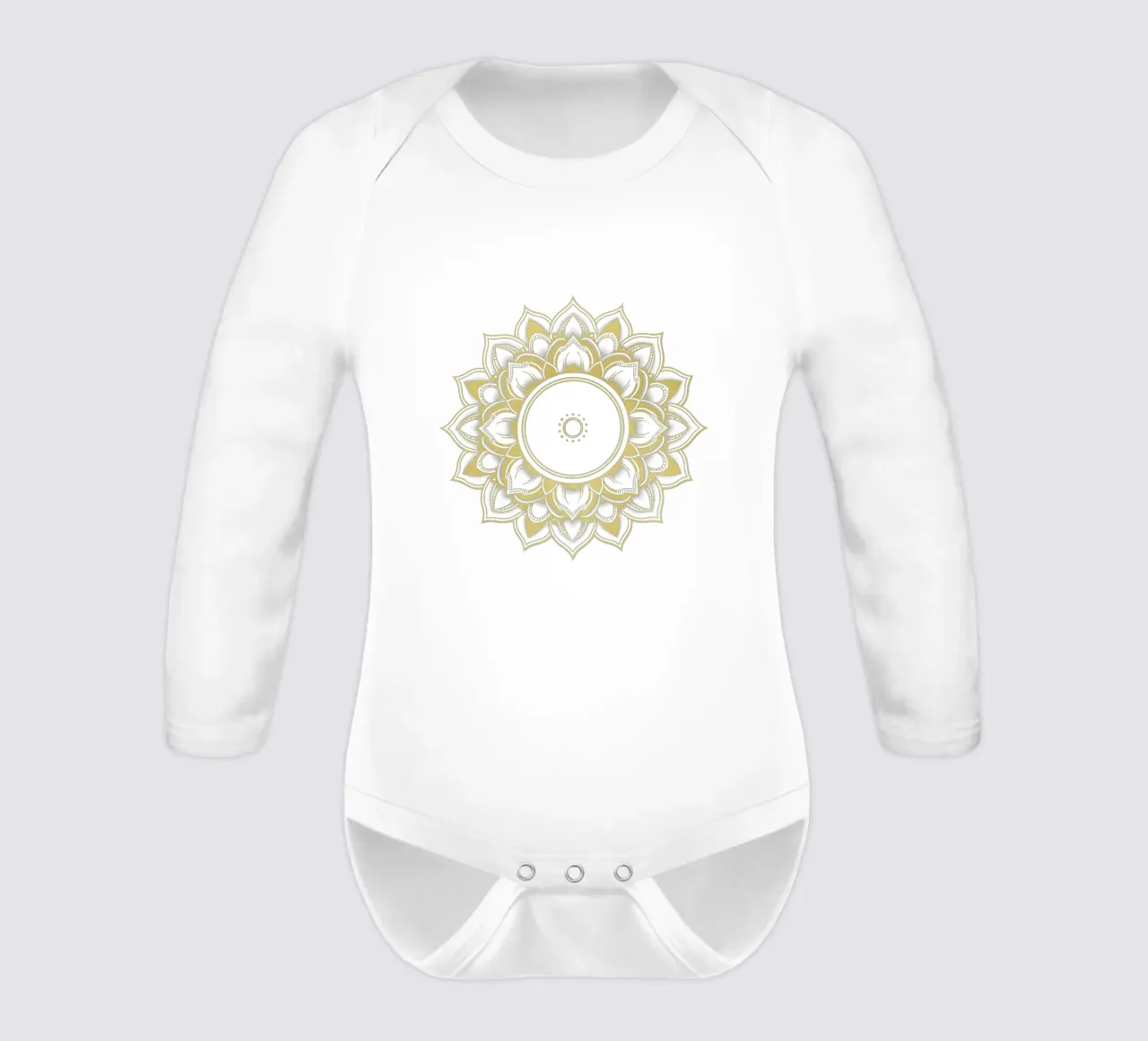 Golden Mandala long-sleeve baby romper by Spiritual Touch