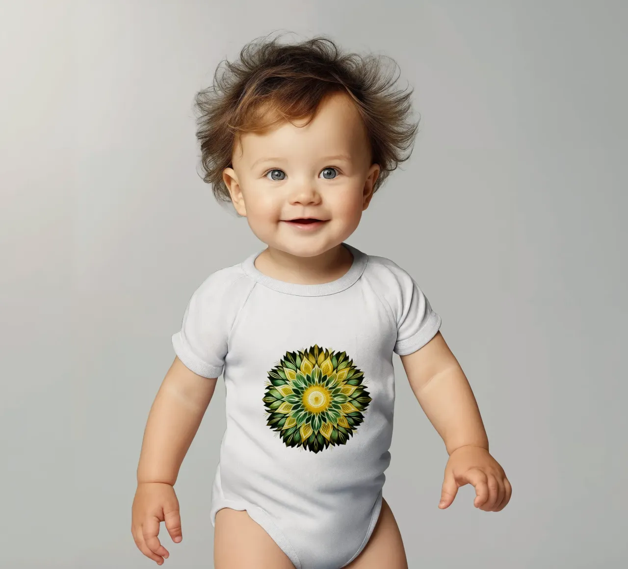 Mandala verde body neonato maniche corte da Spiritual Touch