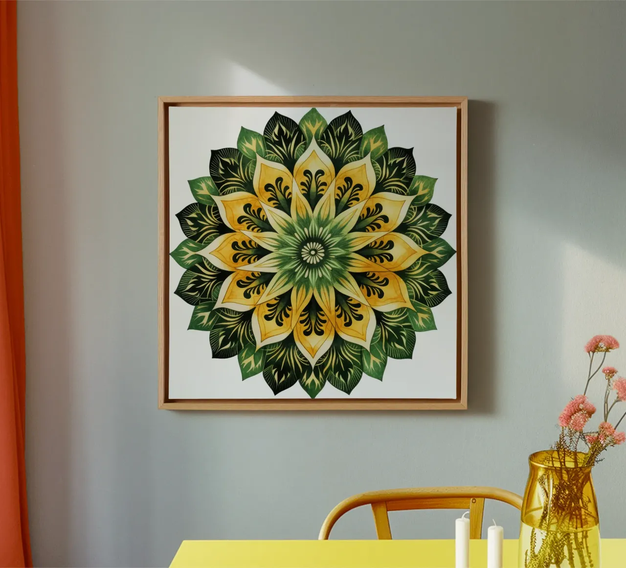 Groene mandala canvas met Baklijst van Spiritual Touch