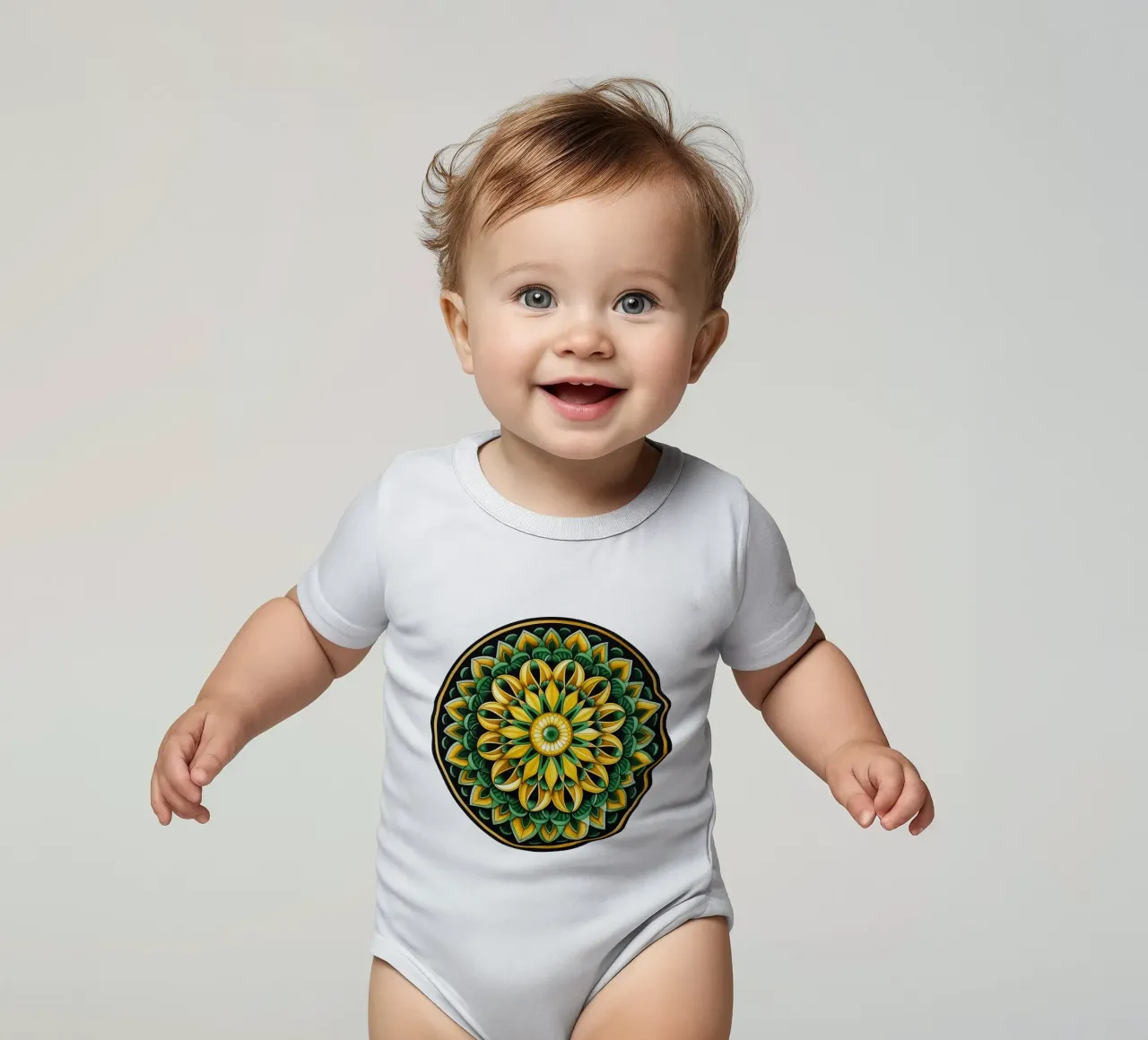 Mandala verde body neonato maniche corte da Spiritual Touch