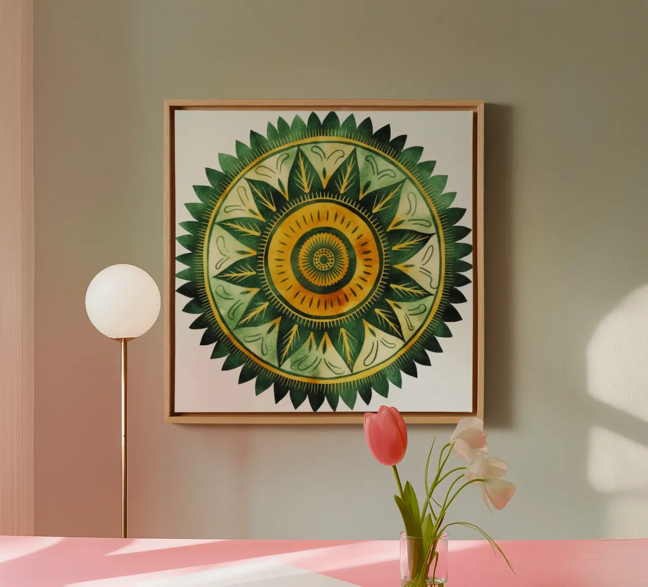 Groene mandala canvas met Baklijst van Spiritual Touch
