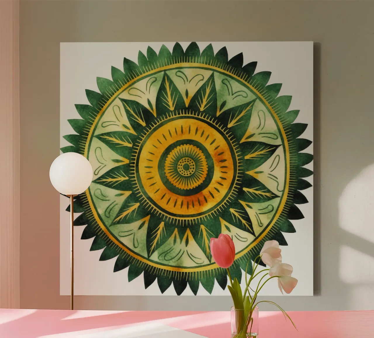 Groene mandala canvas met Baklijst van Spiritual Touch
