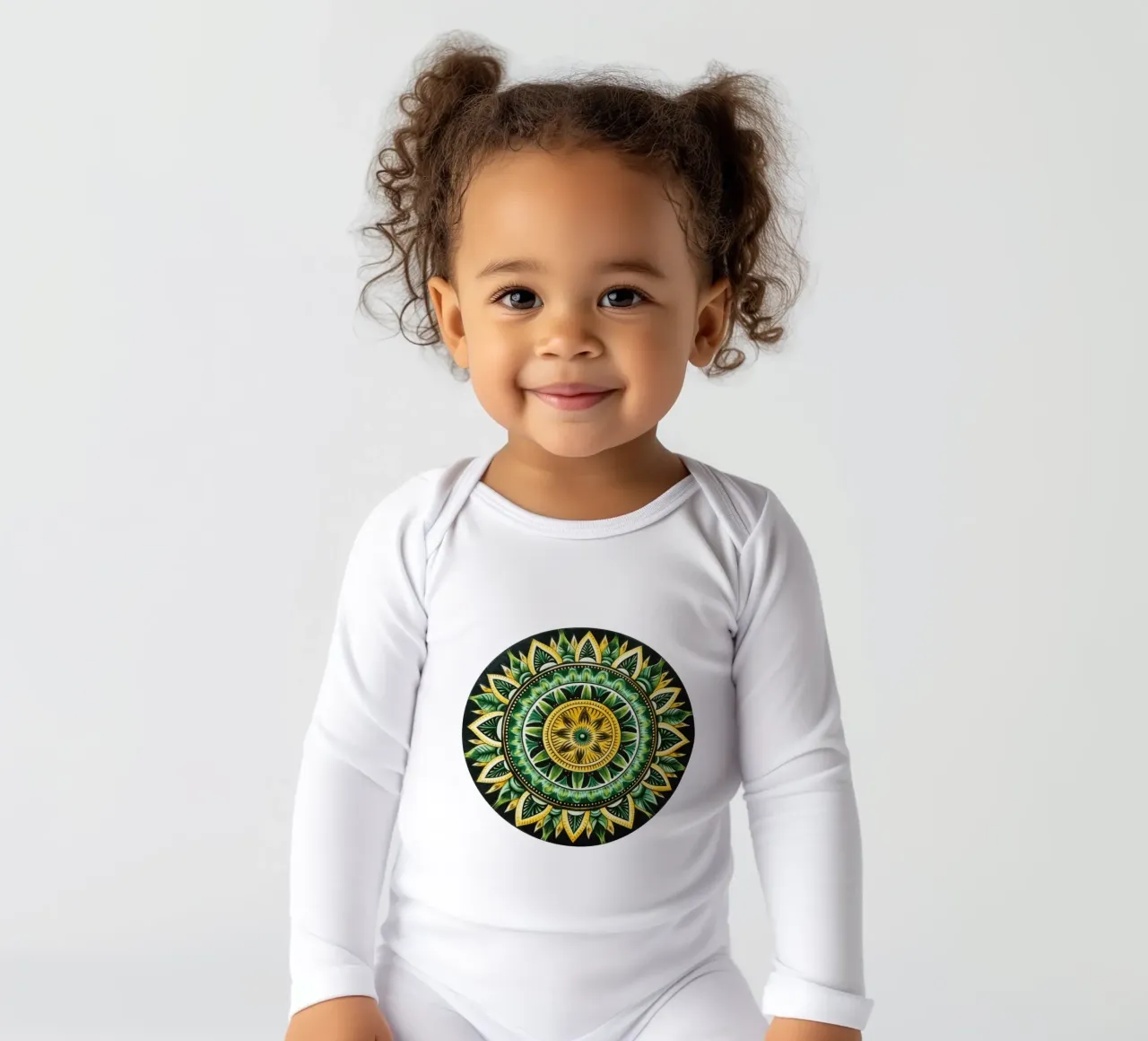 Green Mandala long-sleeve baby romper by Spiritual Touch