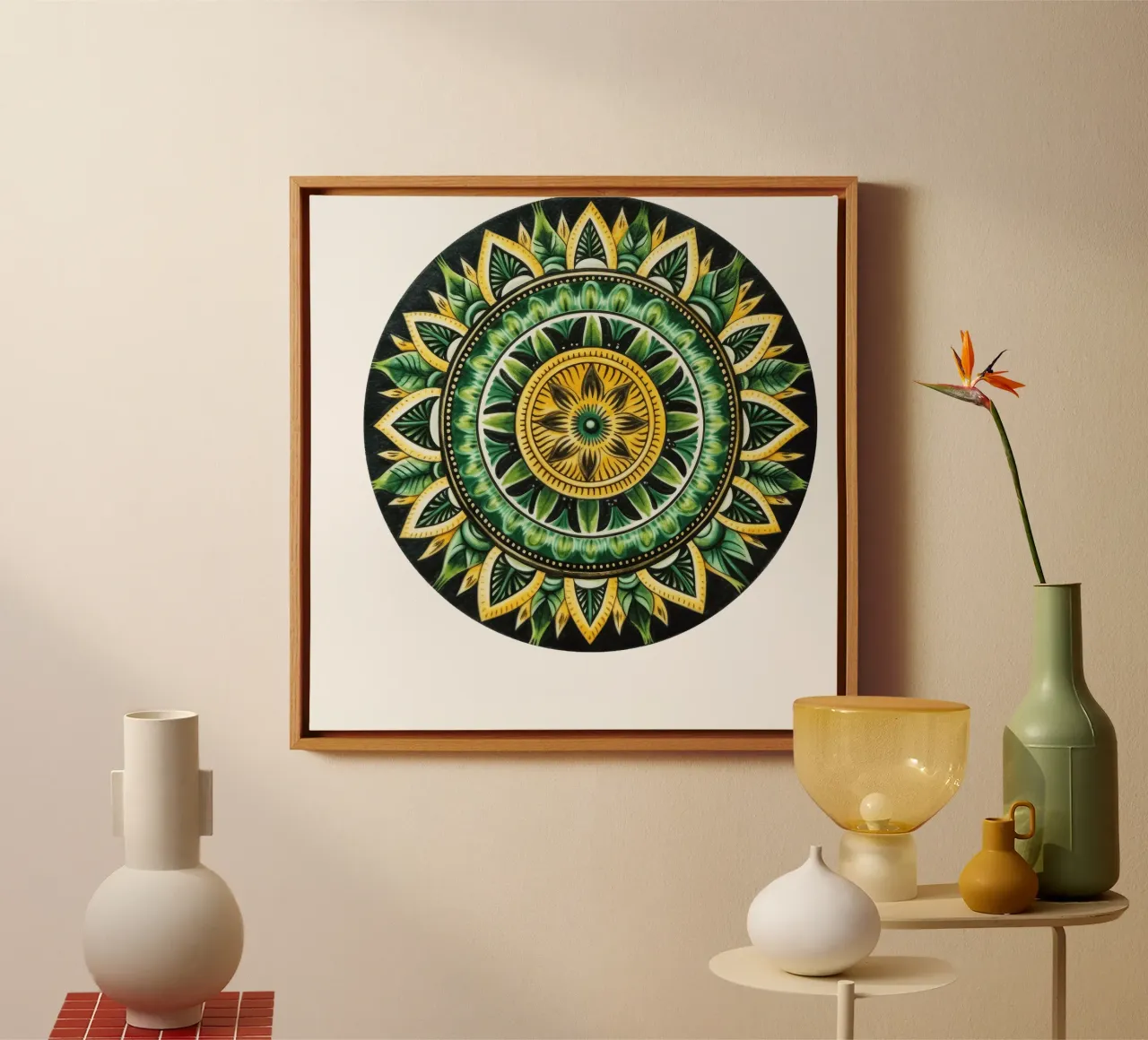 Mandala verde tela con Cornice a cassetta da Spiritual Touch
