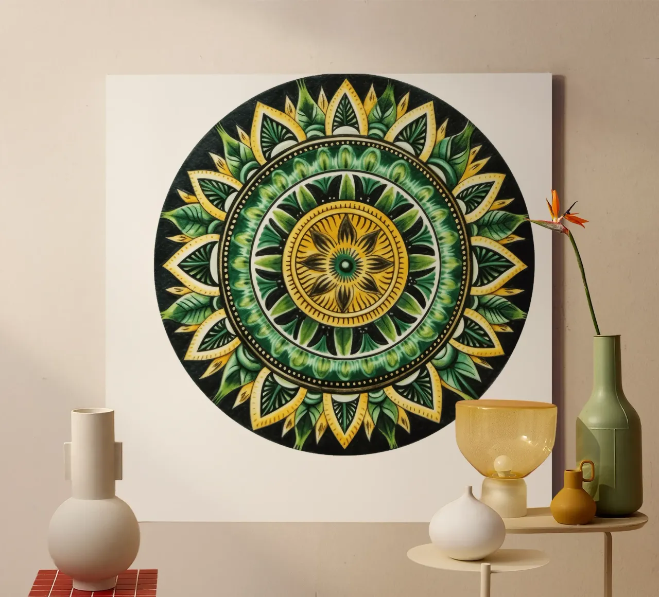 Mandala verde tela con Cornice a cassetta da Spiritual Touch