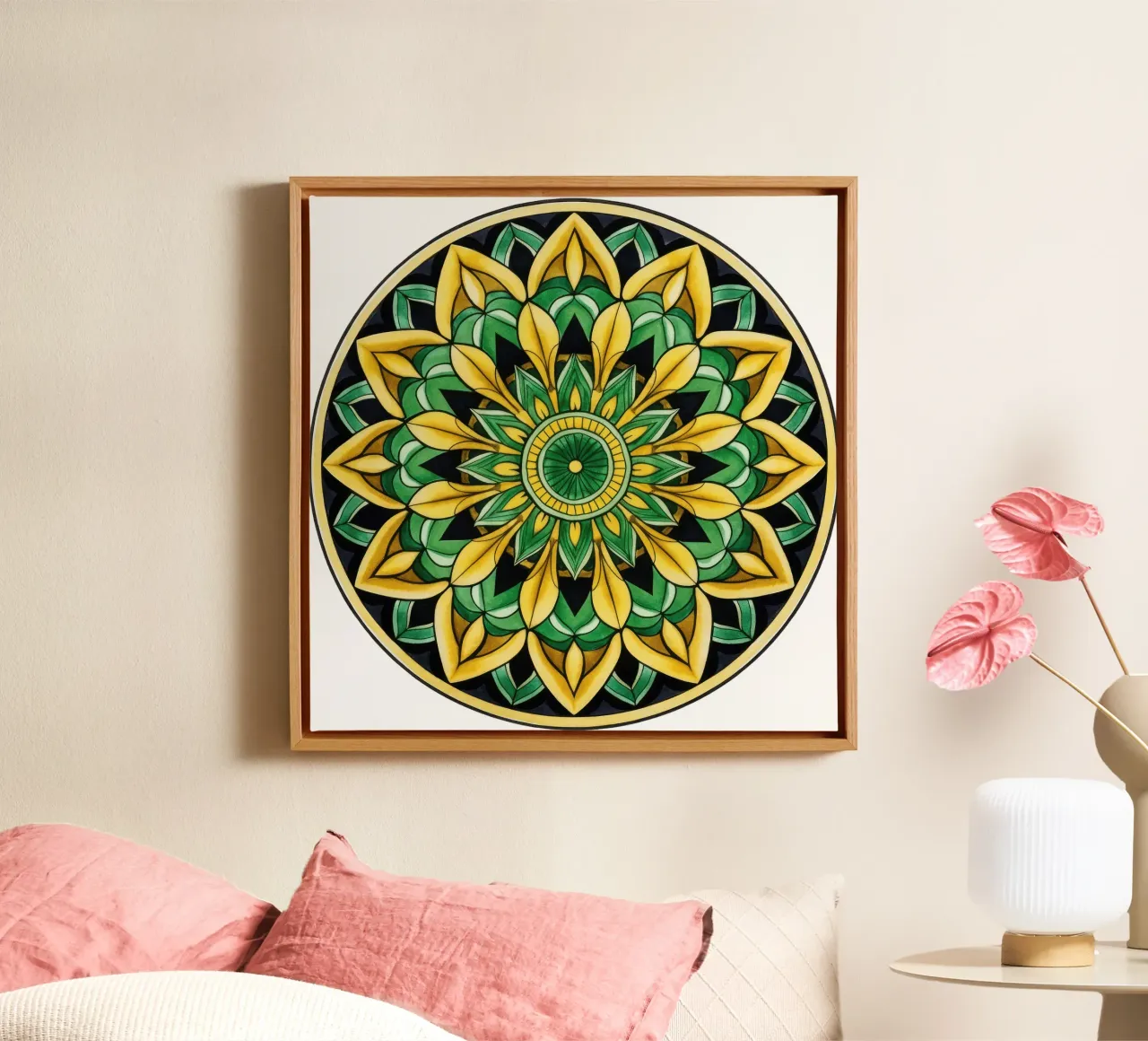 Groene mandala canvas met Baklijst van Spiritual Touch