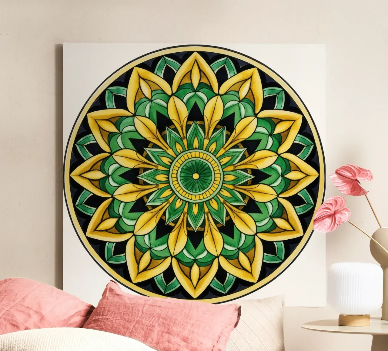 Groene mandala canvas met Baklijst van Spiritual Touch