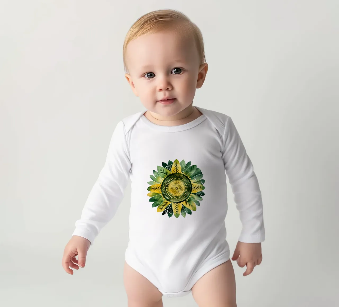 Green Mandala long-sleeve baby romper by Spiritual Touch