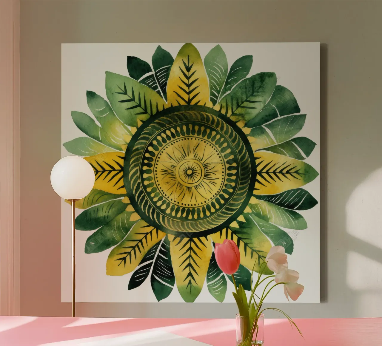 Mandala verde tela con Cornice a cassetta da Spiritual Touch