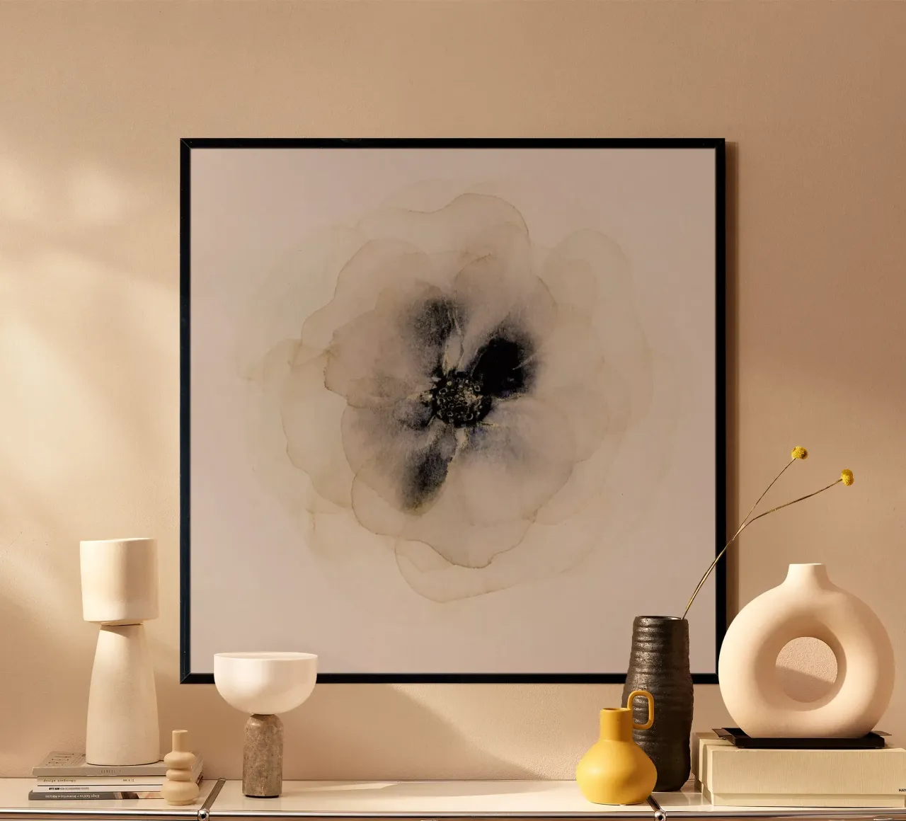 Pittura astratta di fiori - Blu e oro floreale carta hahnemühle da Ingrid Beddoes